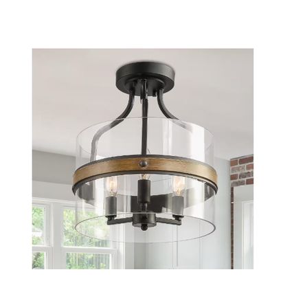 Zevni 5-Light Round Pumpkin-Shaped Clear Glass Island Pendant Light, Black