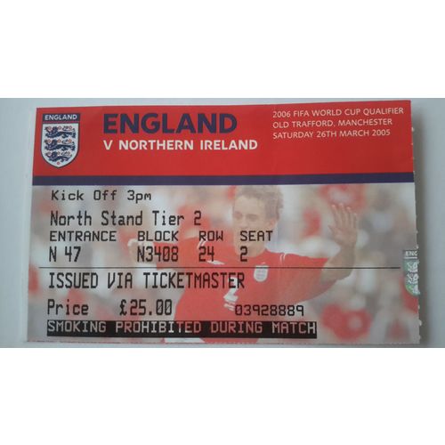 England v Northern Ireland 2005 International Football Ticket Stub