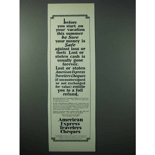 1925 American Express Travelers Cheques Ad - Vacation