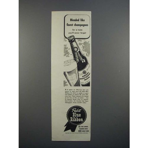 1942 Pabst Blue Ribbon Beer Ad - Like Champagnes