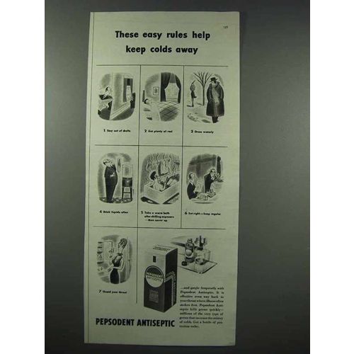 1943 Pepsodent Antiseptic Ad - Easy Keep Colds Away