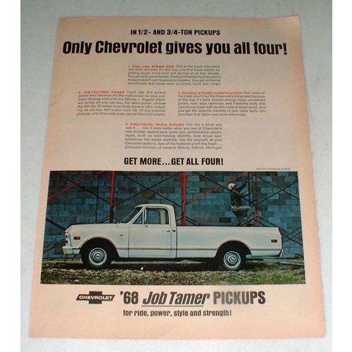 1968 Chevrolet Half-ton Fleetside Pickup Truck Ad