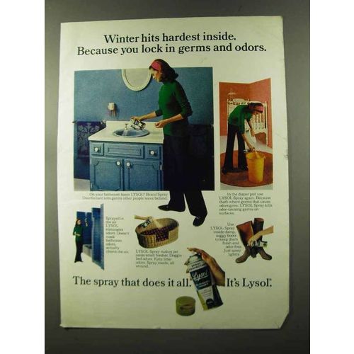 1973 Lysol Spray Ad - Winter Hits Hardest Inside