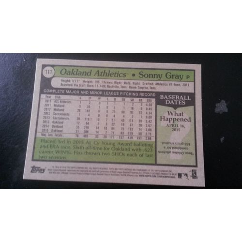 2016 Topps Archives Card # 111 Sonny Gray Near Mint (7) Oakland Athletics
