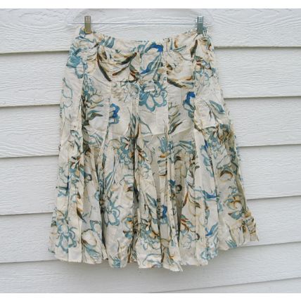Womens Banana Republic Skirt 8 32 Waist Ivory Print Abstract Pattern Full Skirt