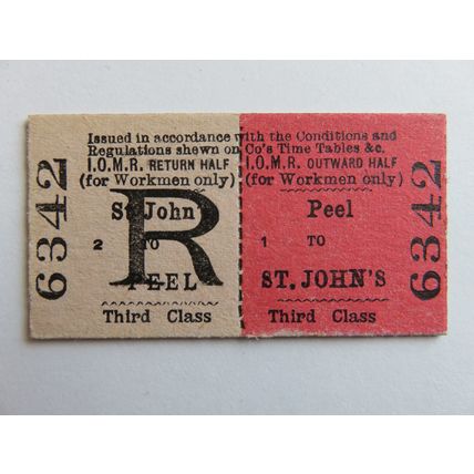 Isle of Man Railway Peel-St Johns Workmen Ticket #773