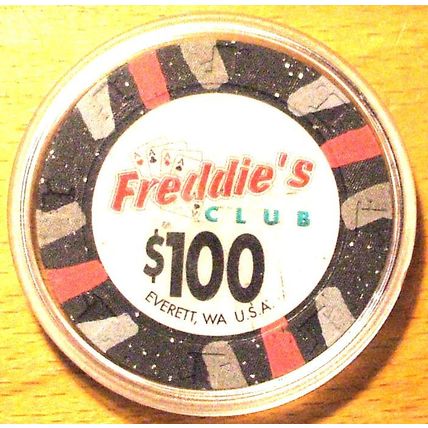 Freddie's Club $100. CASINO CHIP - Card Room - Everett, Washington