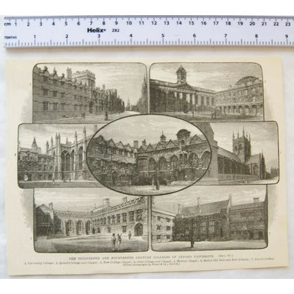 Vintage engraving: 13th & 14th century Colleges of Oxford University