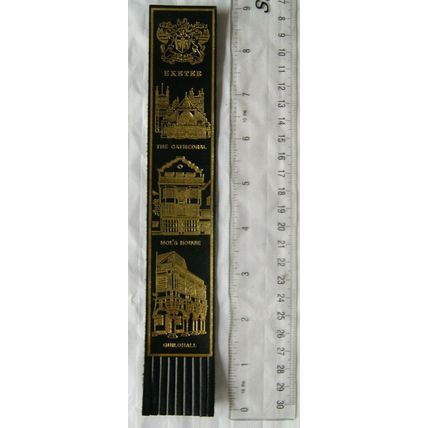 Vintage: black leather bookmark - Exeter - Cathedral, Mol's House, Guildhall