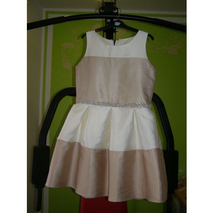 Cream and beige horizontal stripes strapped dress, cream satin dress size 14. 79