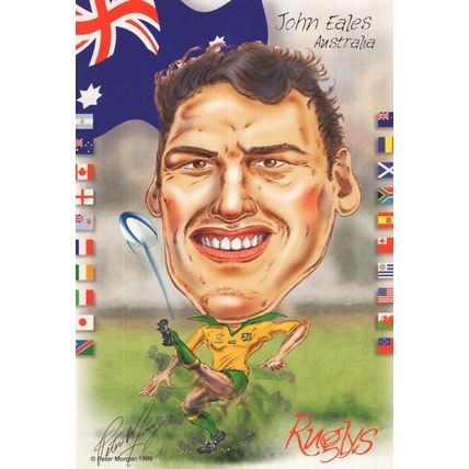 John Eales Australia 1999 Rugby Team Rare Artist Signed Postcard