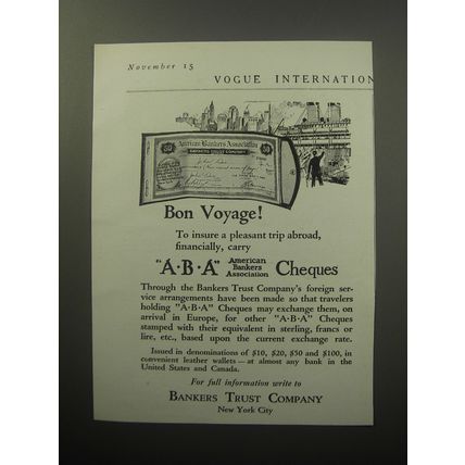 1920 Bankers Trust Company Ad - Bon Voyage! To insure a pleasant trip abroad
