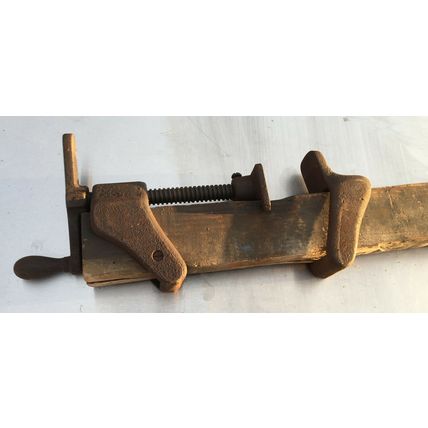 Cast Iron & Wood Carpenter Slide Bar Clamp Tool 42'' vintage wooden primative