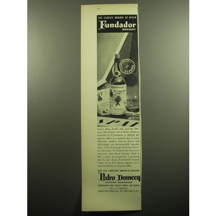 1957 Pedro Domecq Fundador Brandy Ad - The classic brandy of Spain