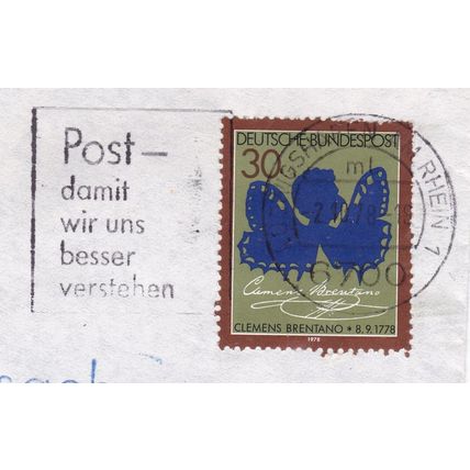 Ludwigshafen postmark + slogan Germany 1978 on Clemens Brentano 30pf VGC