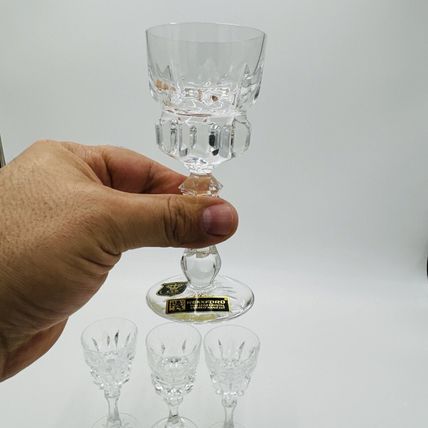 Vintage Rexxford Crystal Golden Crown E&R Yugoslavia Cordial Glasses 5in rare