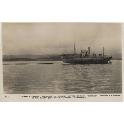 Whaler Ramna Ship Stranded German Military Battle Cruiser Moltke RPC Postcard