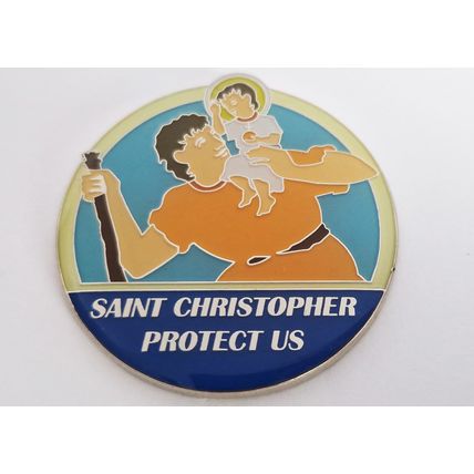 Saint Christopher PROTECT US Chrome Metal Emblem Badge