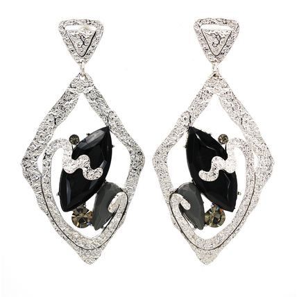 Hand Hammered Foil Look Earrings - Diamond Cut w/ Black Rhinestones - ER-OE01...