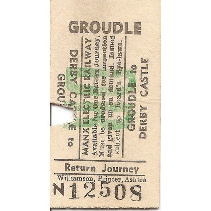 Manx Electric Railway Edmondson Ticket - Groudle to Derby Castle