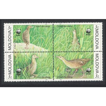 Moldova Birds WWF Corncrake 4v Block of 4 2001 MNH SG#382-385 MI#379-382