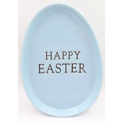 Oval Happy Easter Dish Pastel Blue 2.7 CM Ceramic Holiday Christianity