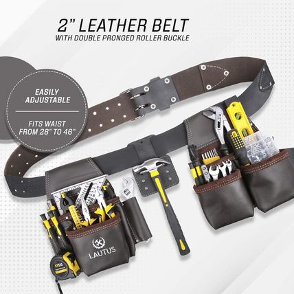 LAUTUS Oil Tanned Leather Tool Belt Rig, Carpenter, Construction, Framers, Handy