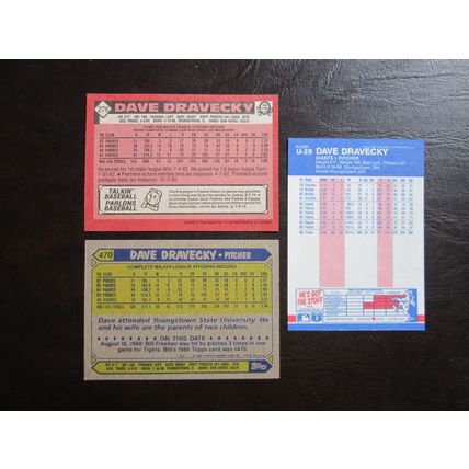 Three (3) Dave Dravecky Baseball Cards - See Pictures and Description Below