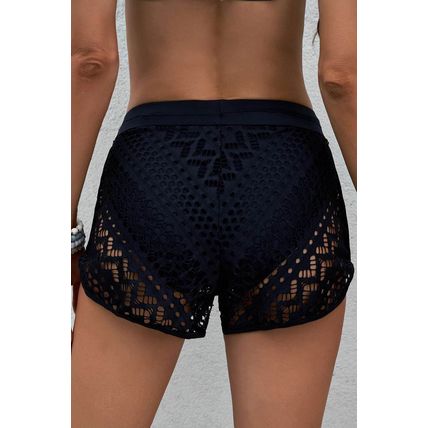 Black Hollow Out Lace Overlay Swim Short Bottom