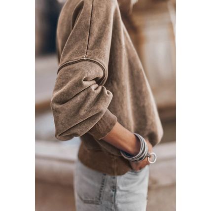 Brown Drop Shoulder Crew Neck Pullover Sweatshirt