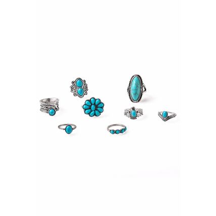 Green Vintage Western Turquoise 8-piece Ring Set