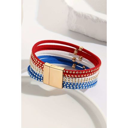 Sky Blue Flag Day Magnetic Buckle Studded Multi Layer Bracelet
