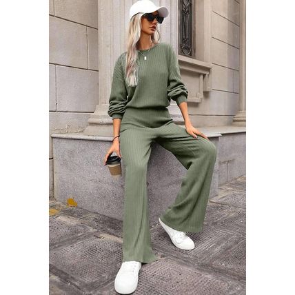 Laurel Green Solid Ribbed Knit Keyhole Back High Waist Jumpsuit
