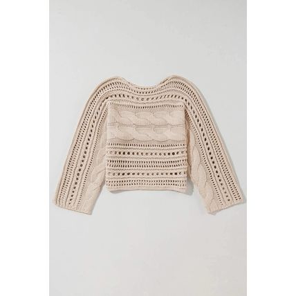 Smoke Gray Hollow-out Cable Knit Cropped Sweater