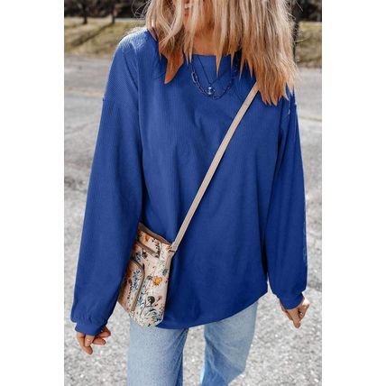 Dark Blue Ribbed Corduroy Oversized Sweatshirt