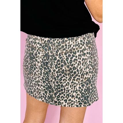 Khaki Leopard Denim Mini Skirt