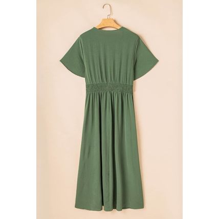 Four Leaf Clover Surplice Neckline Shirred High Waist Plus Size Maxi Dress