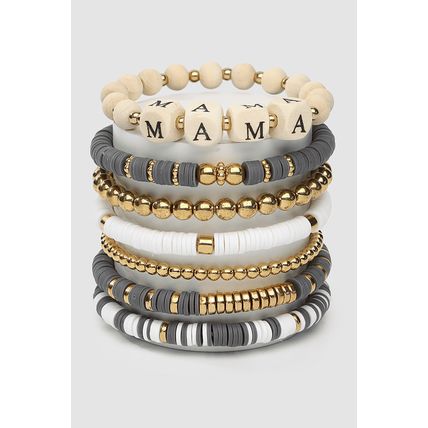 Gray MAMA Beaded Multi Layered Bracelet