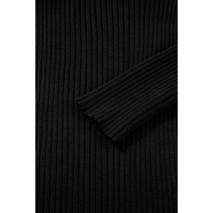 Black Ribbed Knit Cold Shoulder Choker Neck Sweater