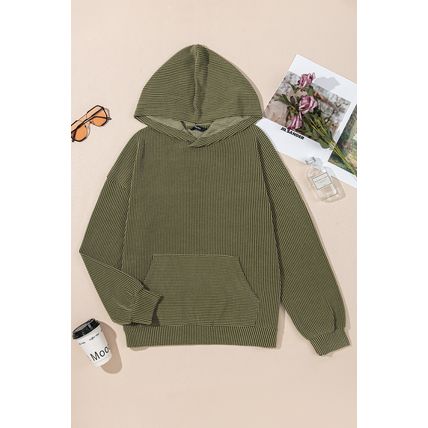 Jungle Green Twisted Rib Texture Solid Hoodie