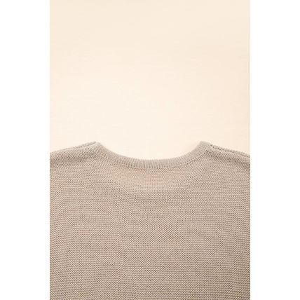 Beige Shiny Knitted Short Sleeve Drop Shoulder Sweater
