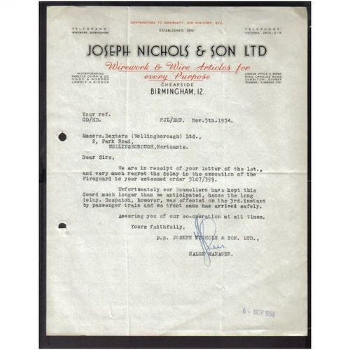 JOSEPH NICHOLS & SON LTD,CHEAPSIDE,BIRMIN GHAM, 5NOV1954