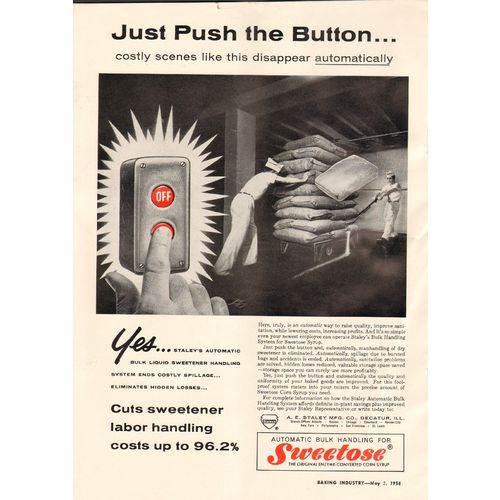 a e staley mfg company 1958 push button bulk liquid handle vintage ad