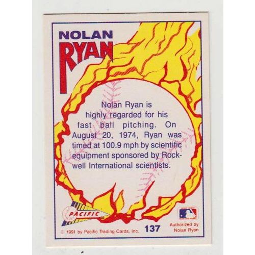 1991 Pacific Nolan Ryan baseball card #137 - HOF