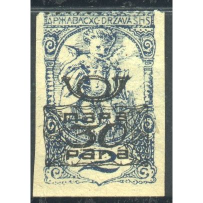 Yugoslavia 1920 - Surch 30p on 2v blue - Cherub (Newspaper Stamp) - MH