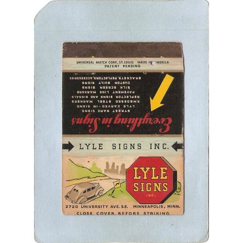 MN Minneapolis Matchcover Lyle Signs Inc 2720 University Ave S E w/Mail in~229