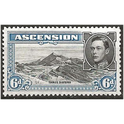 Ascension 1944 SG43b 6d Black & Blue Perf 13 Mounted Mint . .. .