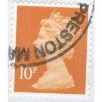 2018 Machin Security 10p Value. Dull Orange With M18L in Overpt. F/Used On Piece
