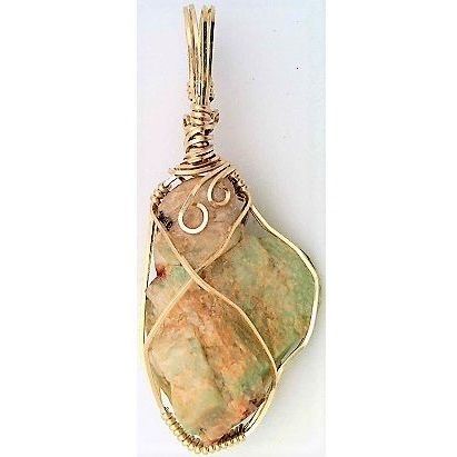 Natural Amazonite Gold Wire Wrap Gemstone Pendant 71