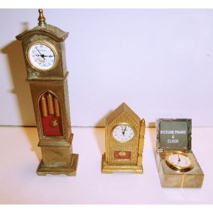 Lot of 3 Gold Minature Shelf Desk Clocks Lot 125